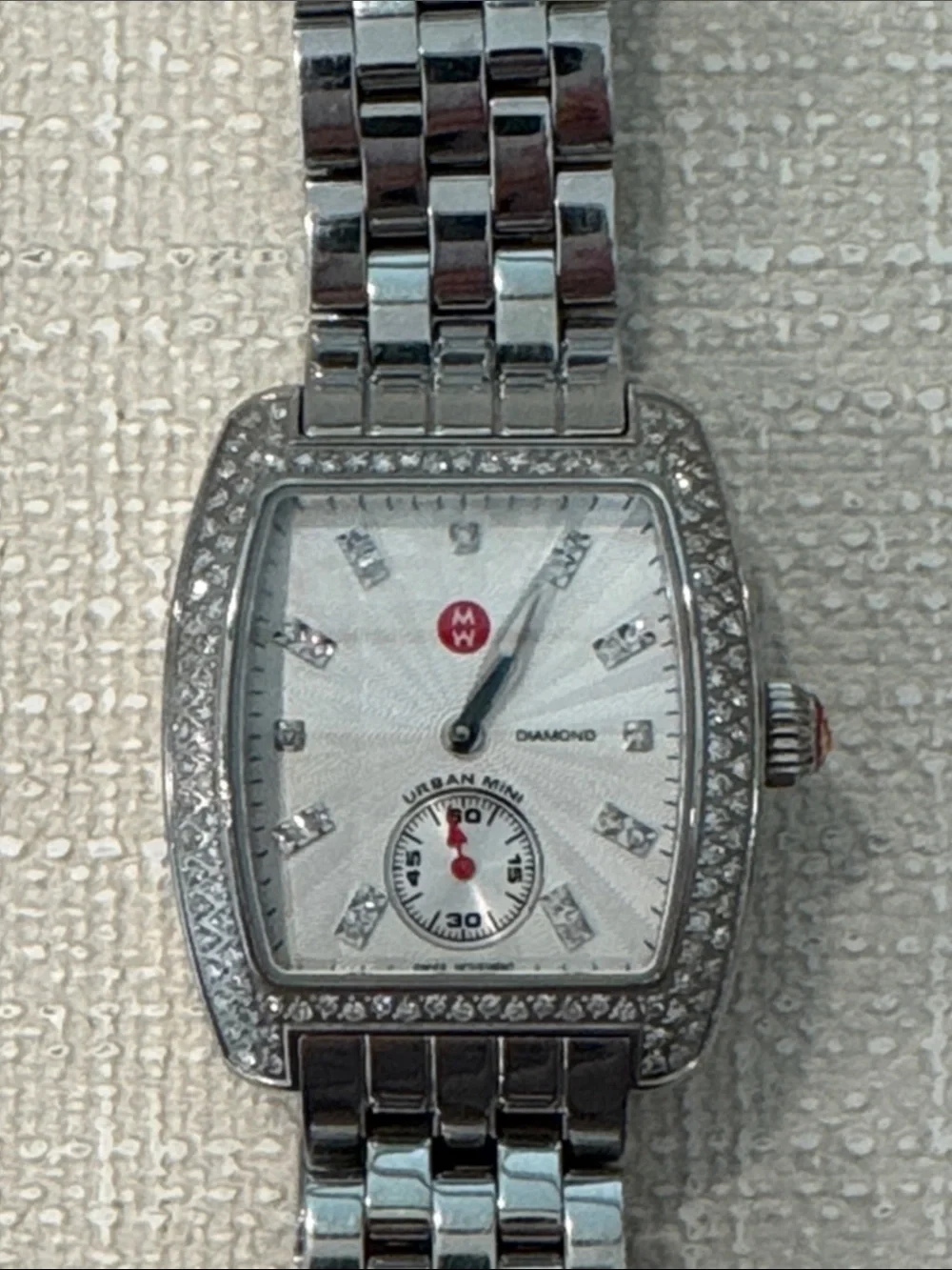 Michele Mini Diamond Bezel Stainless Steel Watch with Urban Head